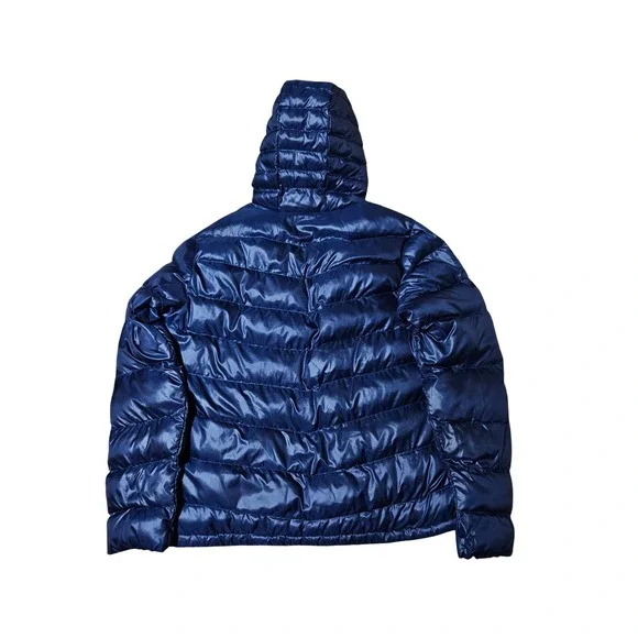 Adidas Itavic 3-Stripes Mens L Blue Hooded Puffer Jacket Full Zip Winter Coat